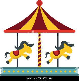 Children carousel with colorful horses icon Stock Vector