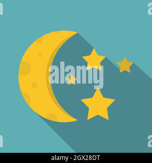 Night sky with stars and moon icon, flat style Stock Vector