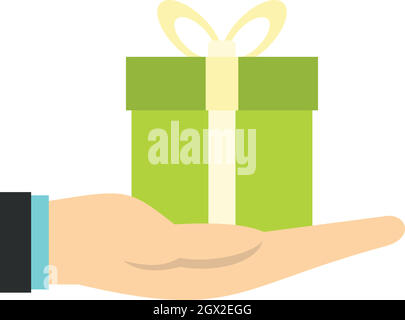 Gift box in hand icon, flat style Stock Vector