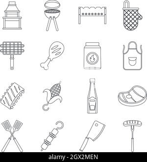 BBQ food icons set, outline style Stock Vector