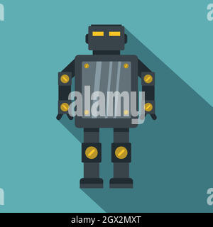 Steel robot icon, flat style Stock Vector