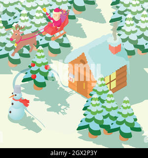 Christmas house concept, cartoon style Stock Vector