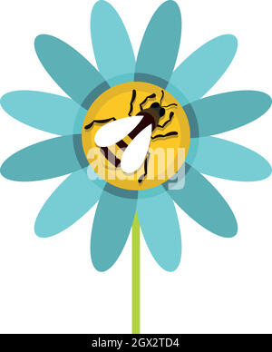 Bee on flower icon, flat style Stock Vector