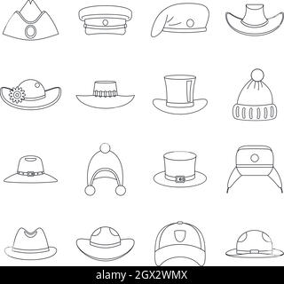 Headdress hat icons set, outline style Stock Vector