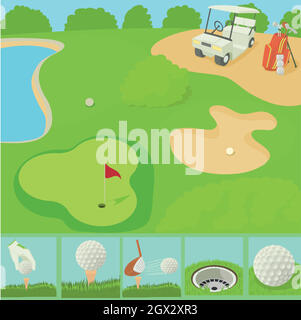 Golf field concept, cartoon style Stock Vector