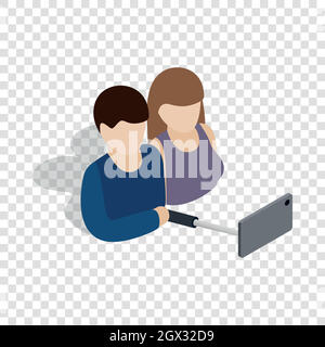 Young couple taking selfie photo together icon Stock Vector