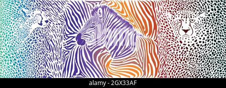 Animals color background - pattern with zebra and cheetahs motif Stock Vector