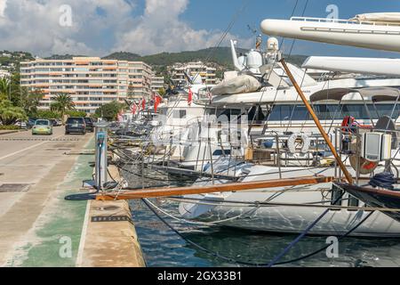 Puerto Portals, Spain; october 02 2021: General view of the touristic resort of Puerto Portals on the island of Mallorca. Marina with luxury yachts mo Stock Photo