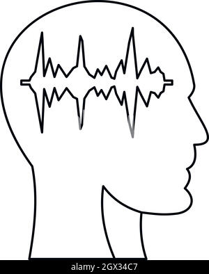 Equalizer inside human head i icon, outline style Stock Vector