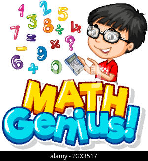 Font design for math genius with boy and numbers Stock Vector