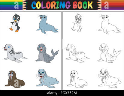 Coloring book with arctic animals collection Stock Vector