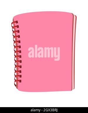 Pink book or notebook. Cheerful cute cartoon style. Isolated on white background. Childrens design. Vector. Stock Vector