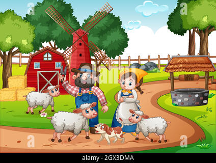 Old MacDonald in a farm nursery rhymes scene Stock Vector