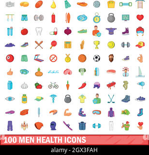 100 men health icons set, cartoon style Stock Vector