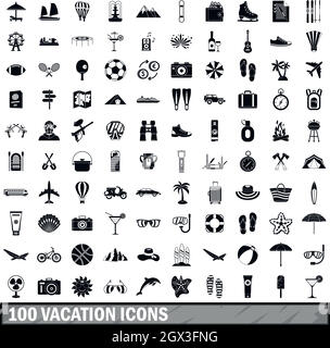 100 vacation icons set in simple style Stock Vector