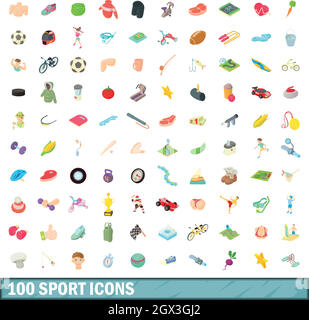 100 sport icons set, cartoon style Stock Vector