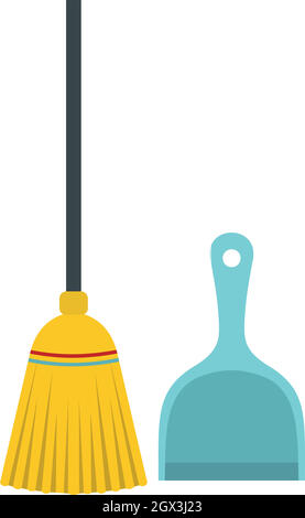 Broom and dustpan icon, flat style Stock Vector