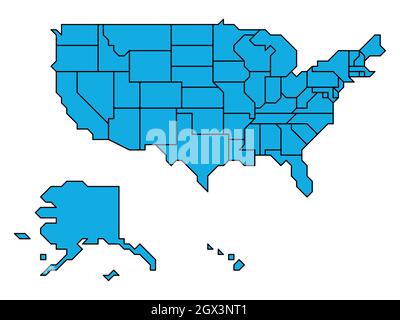 Grey simplified map of USA, United States of America. Retro style. Geometrical shapes of states with sharp borders. Simple flat blank vector map Stock Vector