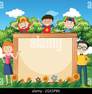Border template with happy family in the park illustration Stock Vector ...