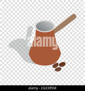 Cezve for coffee and coffee beans isometric icon Stock Vector