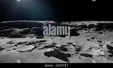 Moon surface, lunar landscape with impact crater Stock Photo