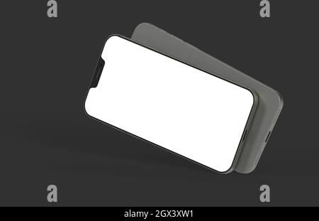 New modern black frameless smartphone mockup with blank white screen ...