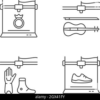 Building 3d objects process linear icons set Stock Vector