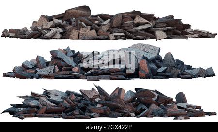 rubble heaps, set of piles of concrete debris isolated on white background Stock Photo