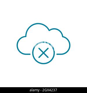 Cloud error line icon. Cloud computing access denied sign. Server not found symbol. Delete or remove online file. Cancel or disconnect connection. Stock Vector