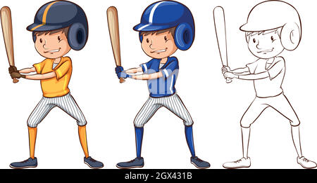 Doodle character for baseball player Stock Vector