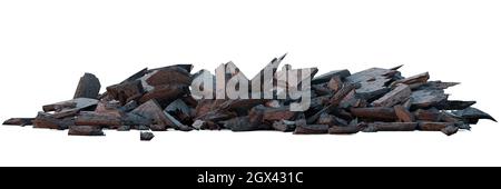 piles of concrete debris, rubble heap isolated on white background banner Stock Photo