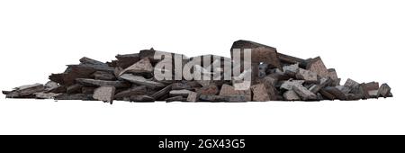 pile of concrete debris, rubble heap isolated on white background banner Stock Photo