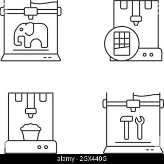 3d printed physical objects linear icons set Stock Vector