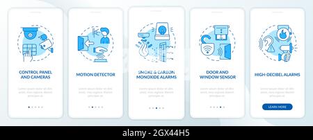 Home security blue onboarding mobile app page screen Stock Vector