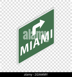 Road sign with Miami isometric icon Stock Vector