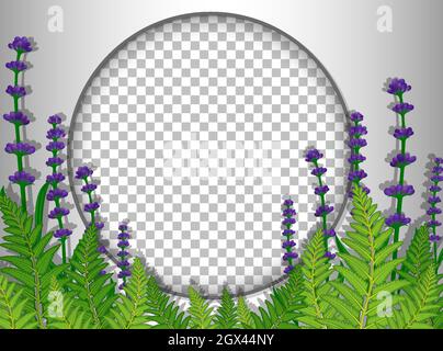 Round frame transparent with purple flowers and leaves template ...