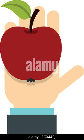 Apple in hand icon, flat style Stock Vector