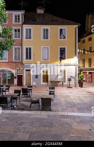 A mural on a House in Place du Theatre, Chalon -Sur-Saone at night, Eastern France. Stock Photo