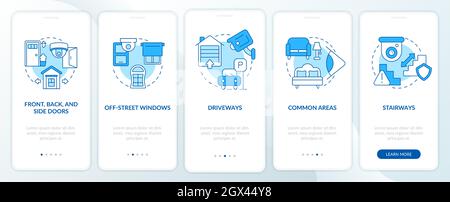 Security cameras placement blue onboarding mobile app page screen Stock Vector