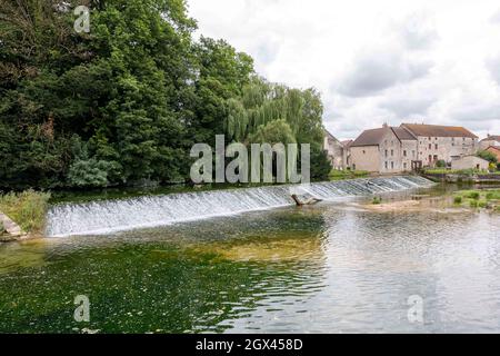 A weir on the River Tille in Lux, Cote-d'Or, France. Stock Photo