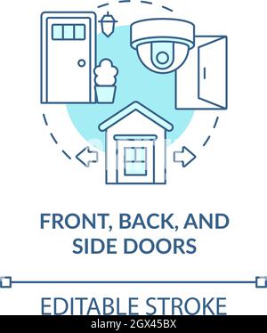 Front, back and side doors blue concept icon Stock Vector