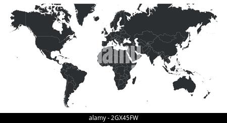 Map of World. Mercator projection. High detailed political map of countries and dependent territories. Simple flat vector illustration Stock Vector