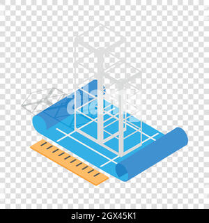 Building construction plan isometric icon Stock Vector