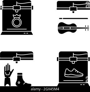 Building 3d objects process black glyph icons set on white space Stock Vector