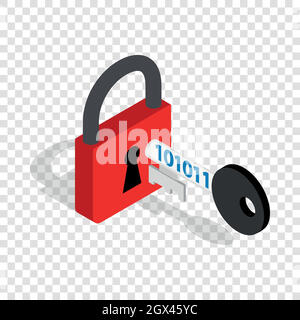 Red padlock and key isometric icon Stock Vector