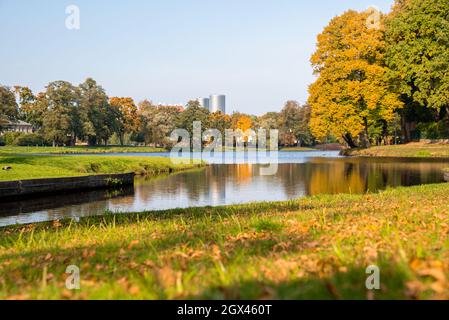 Colorfull autumn in a public park of Riga, Latvia. Stock Photo