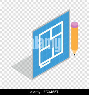 Flat project and pencil isometric icon Stock Vector