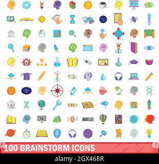 100 brainstorm icons set, cartoon style Stock Vector