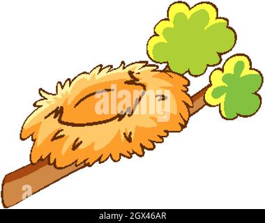 Empty bird nest on a branch illustration Stock Vector