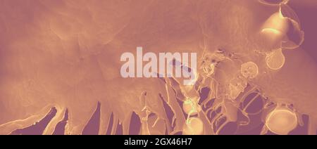 Ink Golden Pattern. Red Glitter Splash. Orange Stock Photo